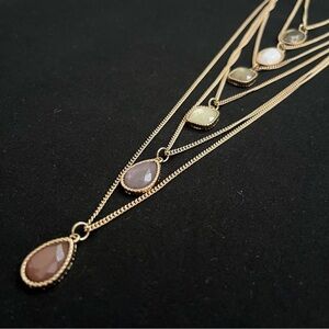 Massini Layered Gold Tone & Gemstone Necklace-Classic-Chic-Colorful-Layering-NEW